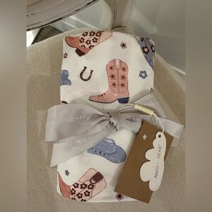 Angel Dear Cowboy Boots Western Pink Baby Swaddle Blanket NWT